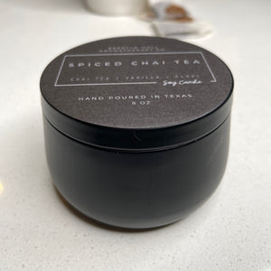 Elegant Black Tin Spiced Chai Tea Scented Soy Candle - 46+ Hour Burn Time