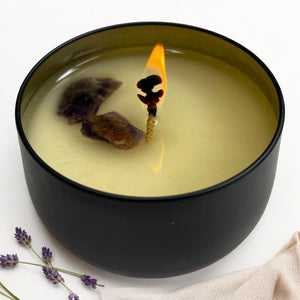 Handcrafted Be Calm Crystal Candle - Relaxing Lavender and Vanilla Aromatherapy for Mindfulness and Self-Care - Breathe Well Aromatherapy