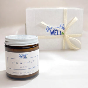 Fig & Field Soy Candle in Amber Jar - Natural Aromatherapy with Fresh Grass, Fig, and Basil Scents for Relaxation and Mindful Living - Breathe Well Aromatherapy