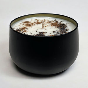 Elegant Black Tin Spiced Chai Tea Scented Soy Candle - 46+ Hour Burn Time - Breathe Well Aromatherapy