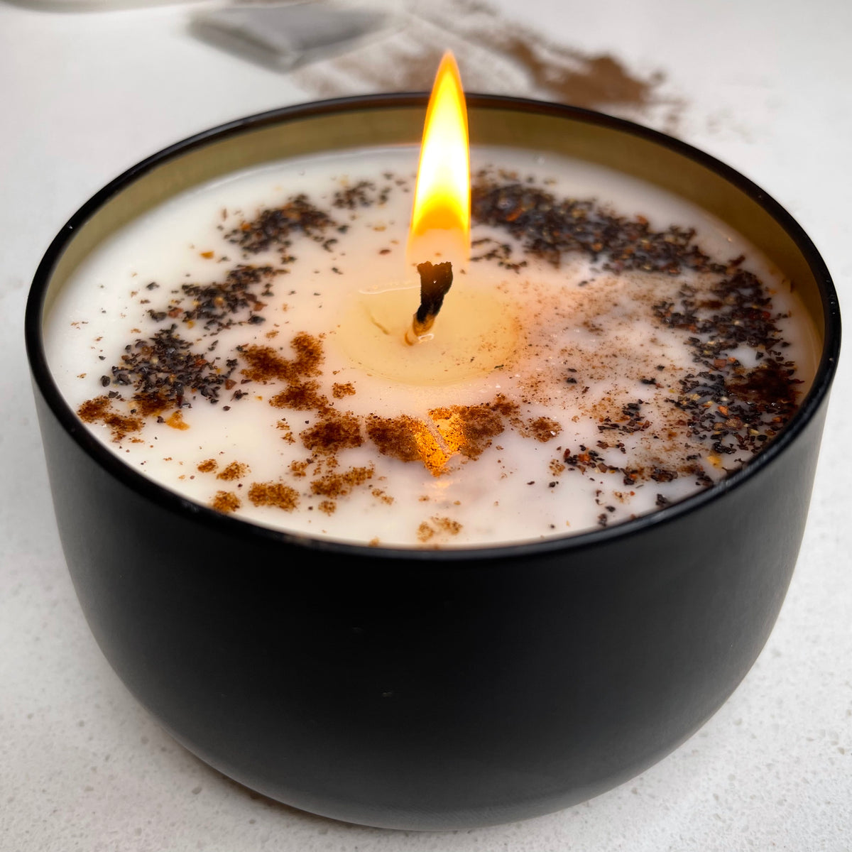 Elegant Black Tin Spiced Chai Tea Scented Soy Candle - 46+ Hour Burn Time - breathe well aromatherapy