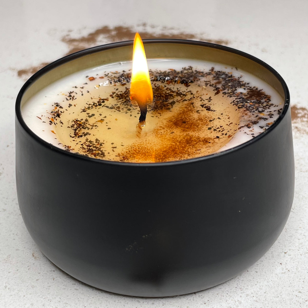 Elegant Black Tin Spiced Chai Tea Scented Soy Candle - 46+ Hour Burn Time - breathe well aromatherapy