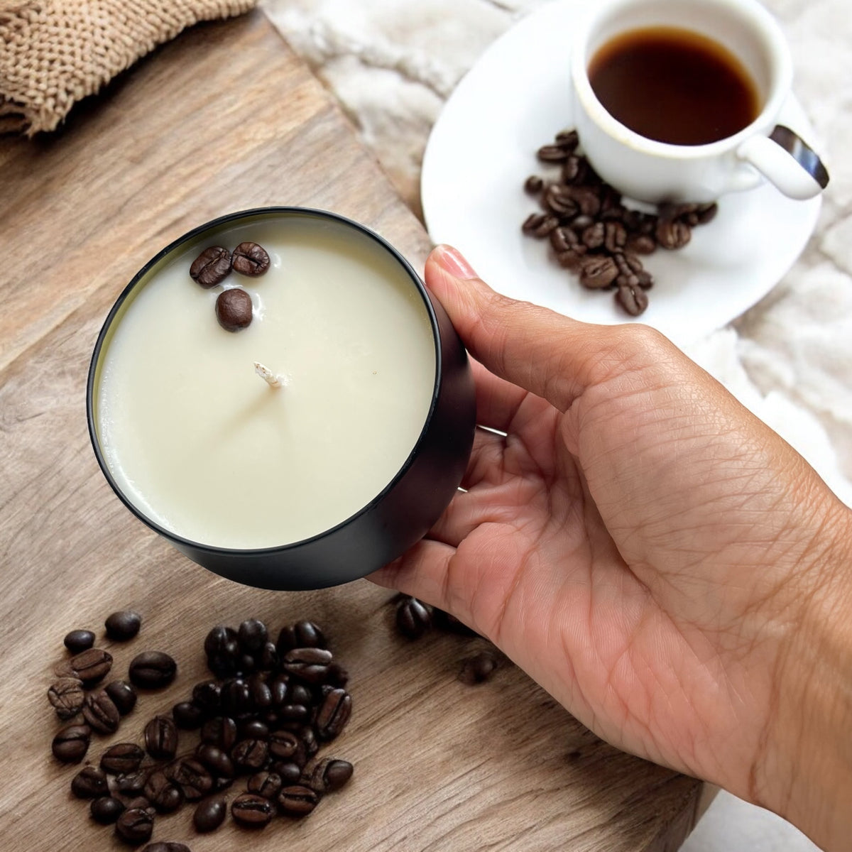 Hand-Poured Mocha Coffee Soy Candle with Organic Coffee Bean Topping – 8 oz Eco-Friendly Candle
 - Breathe Well Aromatherapy