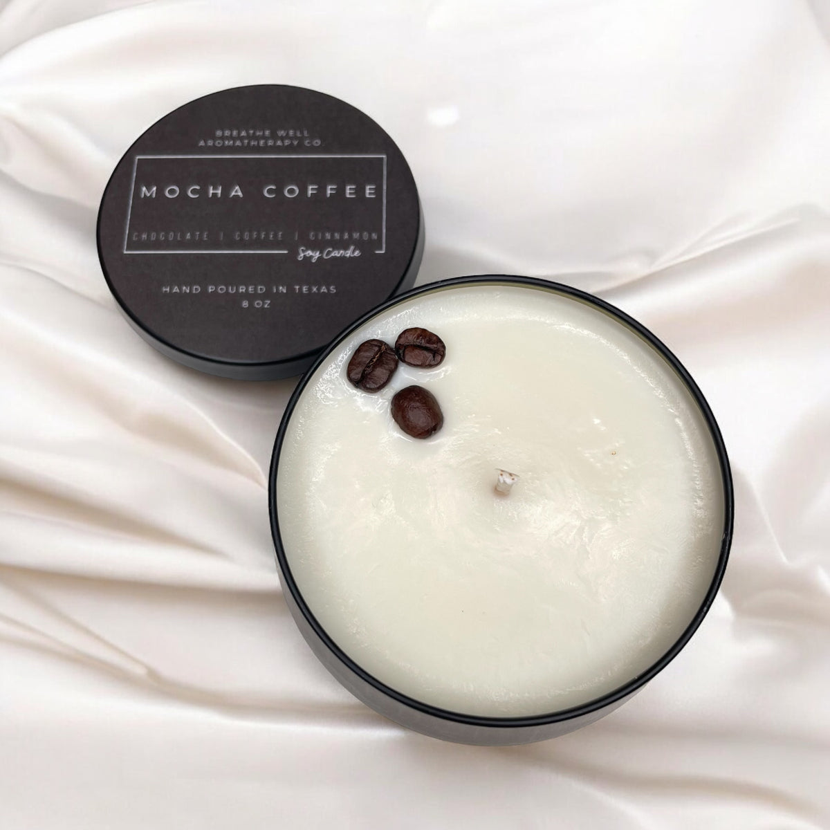 Hand-Poured Mocha Coffee Soy Candle with Organic Coffee Bean Topping – 8 oz Eco-Friendly Candle
 - Breathe Well Aromatherapy