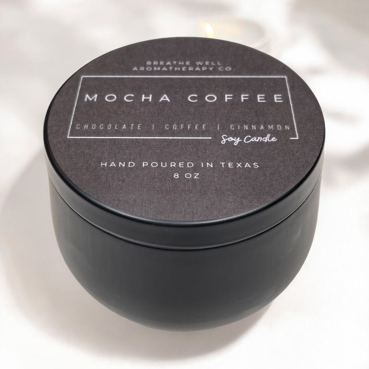 Hand-Poured Mocha Coffee Soy Candle with Organic Coffee Bean Topping – 8 oz Eco-Friendly Candle