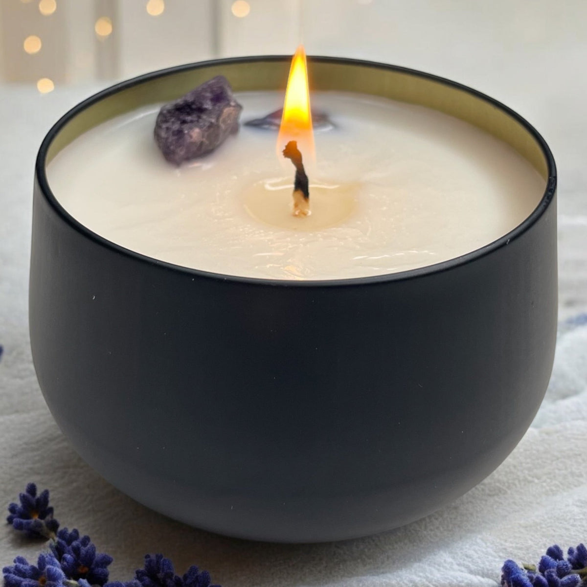 Handcrafted Be Calm Crystal Candle - Relaxing Lavender and Vanilla Aromatherapy for Mindfulness and Self-Care - Breathe Well Aromatherapy
