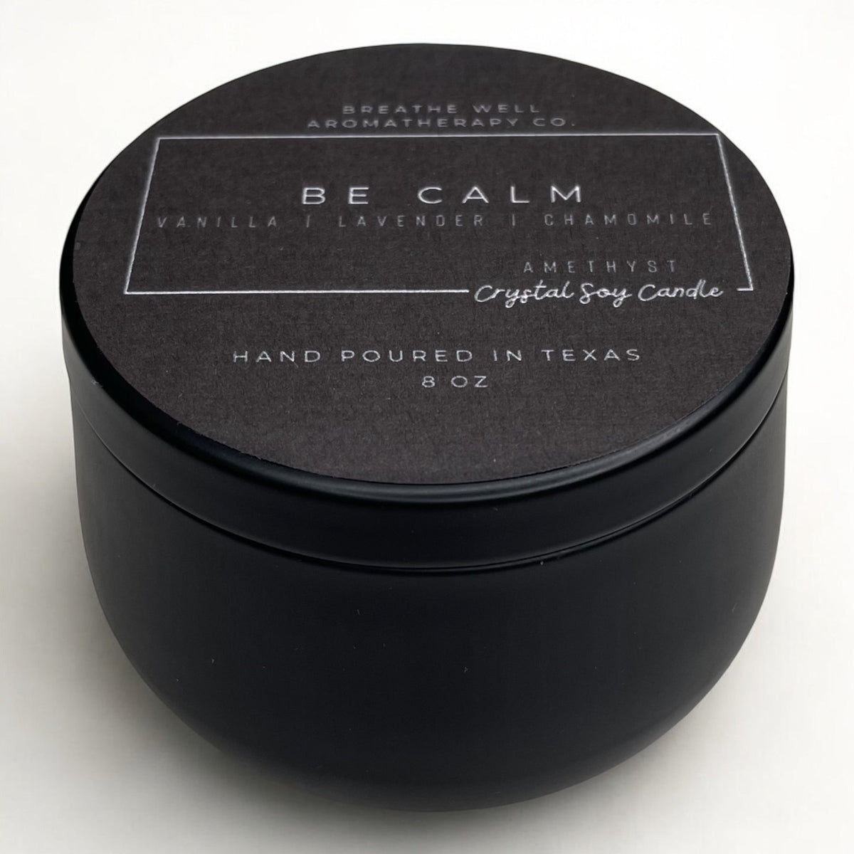 Handcrafted Be Calm Crystal Candle - Relaxing Lavender and Vanilla Aromatherapy for Mindfulness and Self-Care - Breathe Well Aromatherapy