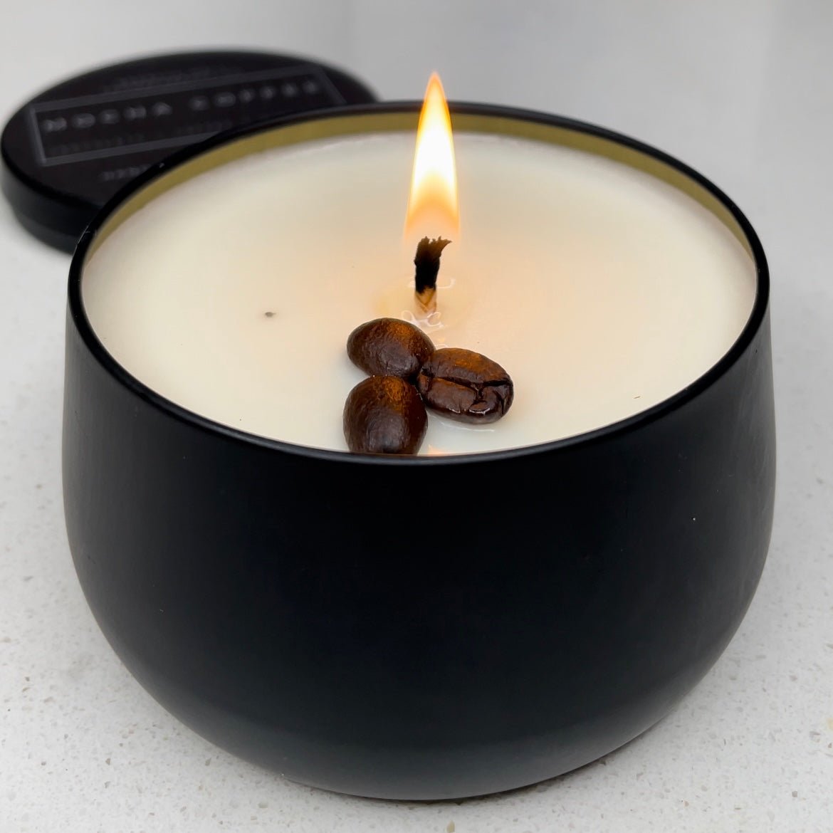 Hand-Poured Mocha Coffee Soy Candle with Organic Coffee Bean Topping – 8 oz Eco-Friendly Candle
