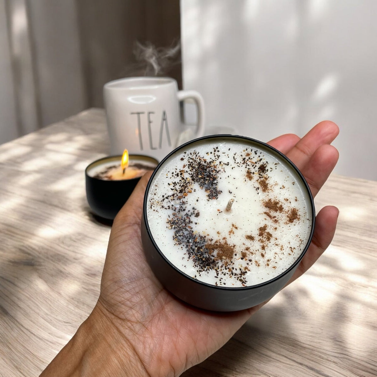 Elegant Black Tin Spiced Chai Tea Scented Soy Candle - 46+ Hour Burn Time - Breathe Well Aromatherapy